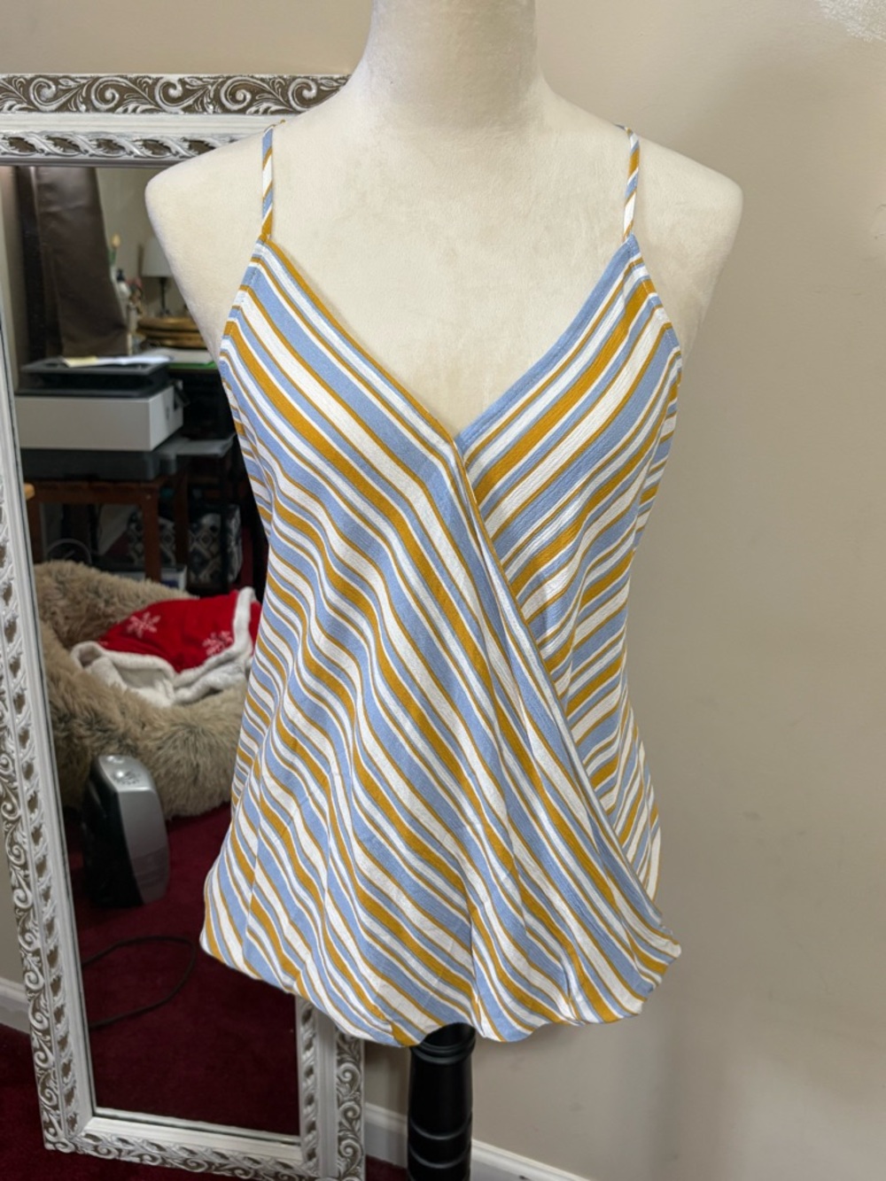 Market & Spruce Striped Wrap-Front Cami in Light Blue and Mustard